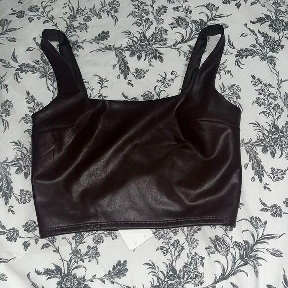 Express brown leather cropped tank top size XS NEW - Picture 1 of 3